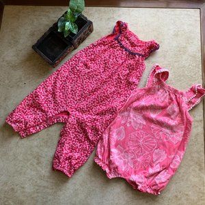 Bundle 2 pieces of floral pink jumpsuit and romper 9 mo